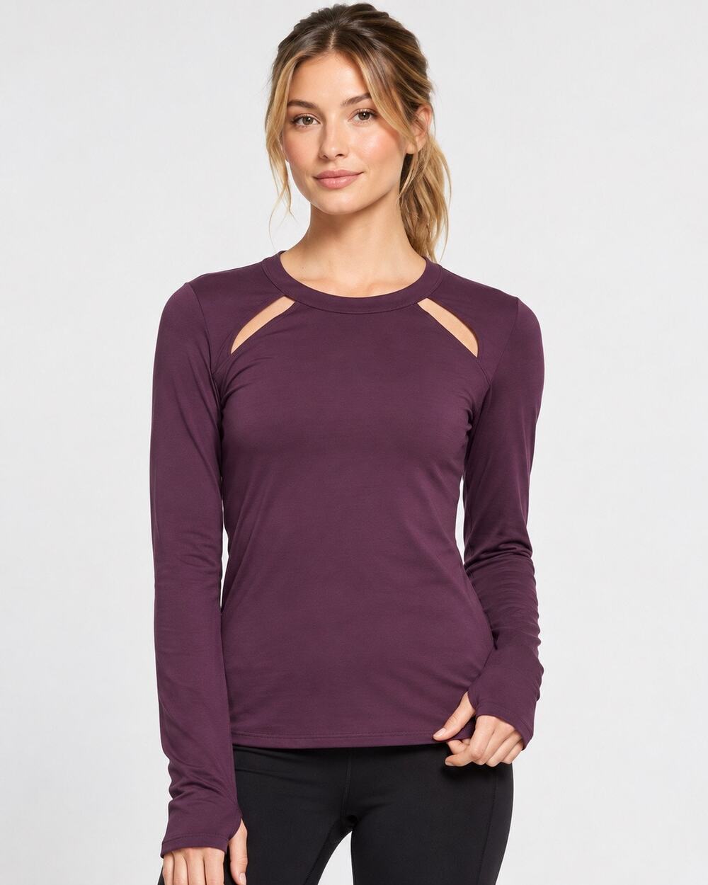 Alo Yoga Mantra Cutout Long Sleeve Top – Plum Purple – Size Small